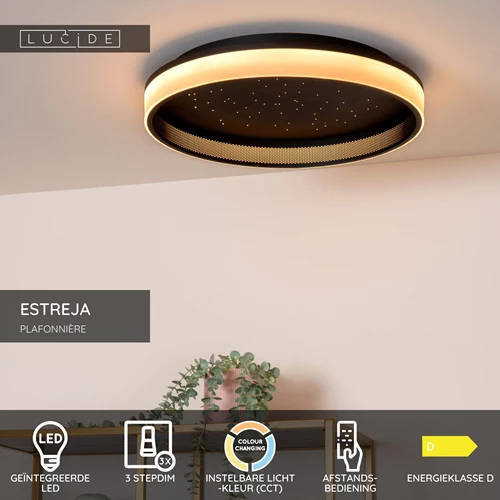 Lucide ESTREJA - Plafonnière - Ø 40 cm - LED 3 StepDim - CCT - 2500K/3000K - Zwart - USP